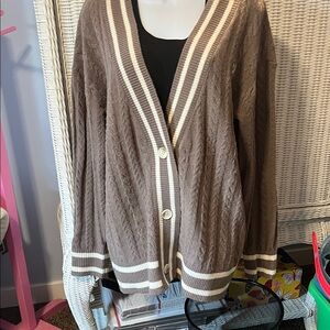 PINK Victoria's Secret Brown Cardigan with Cream Accents